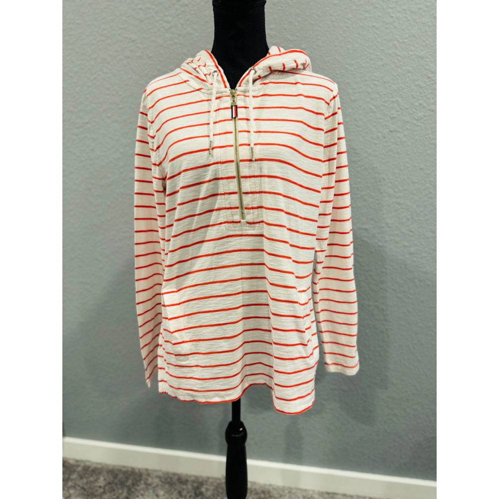 Tommy Hilfiger White & Red Striped Hoodie Top with Half-Zip - Size Large - Picture 3 of 16